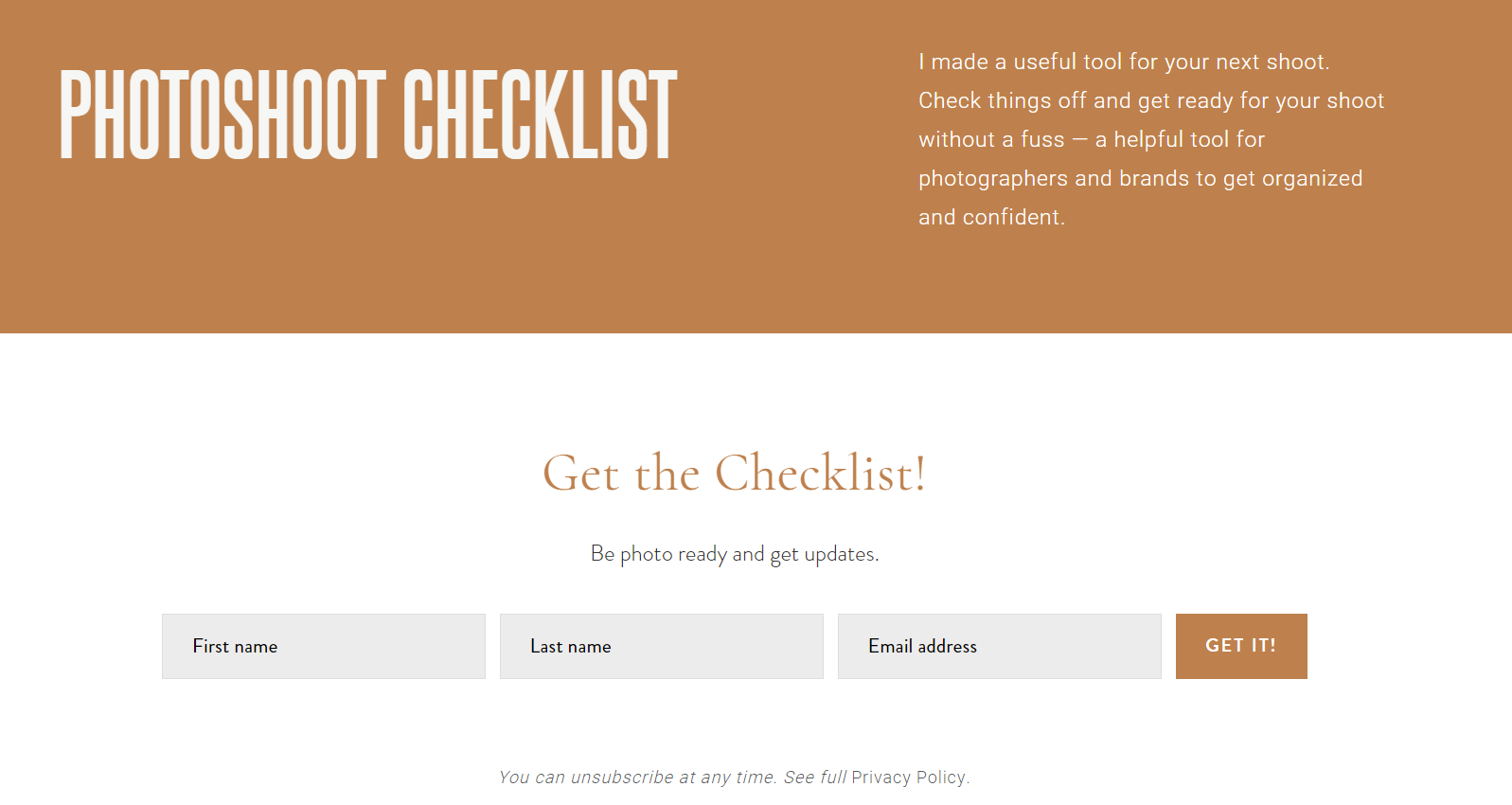 Calvina Nguyen's photoshoot checklist