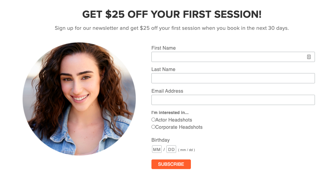 Photographer freebie email