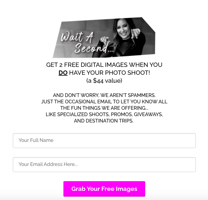 Photographer email marketing example