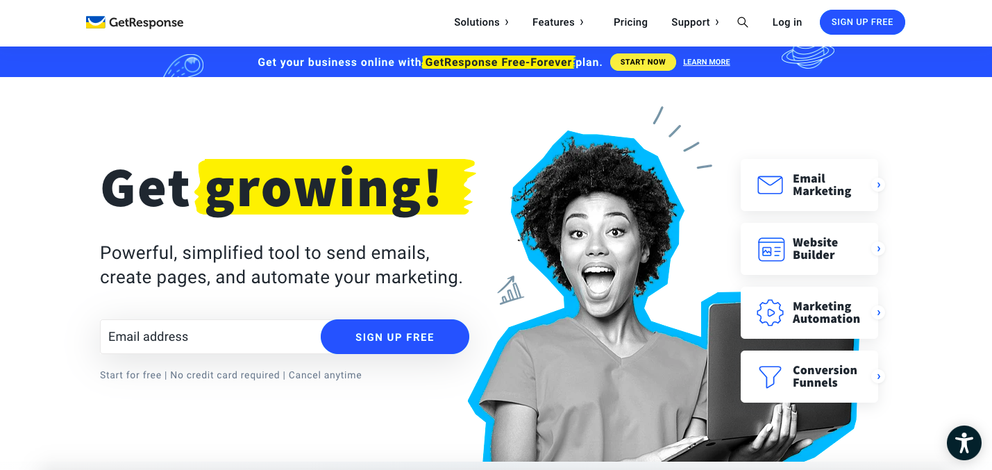 Getresponse homepage