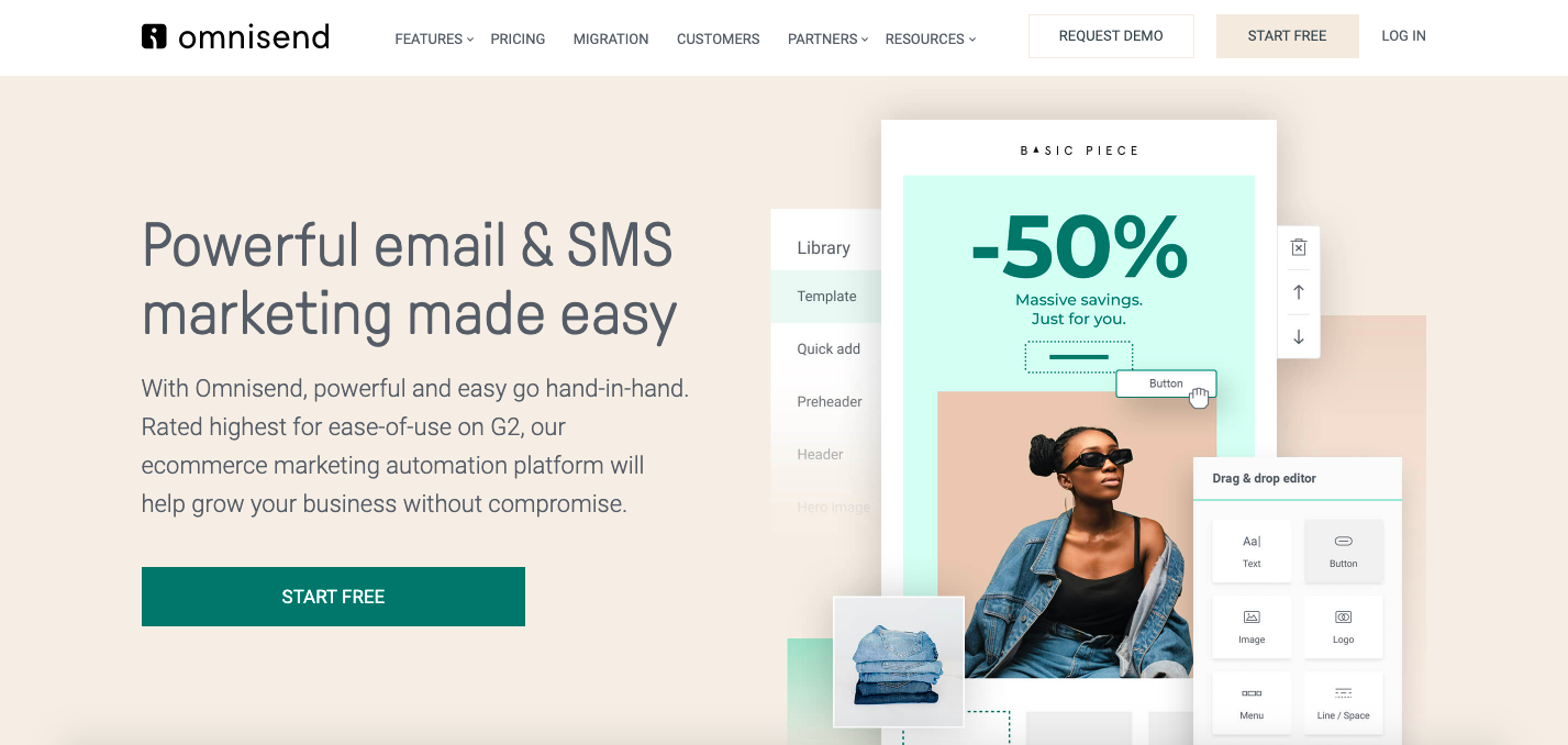 Omnisend Homepage Interface