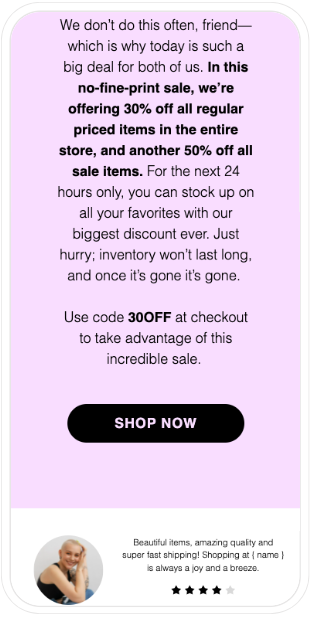 One-time sale email with social proof template