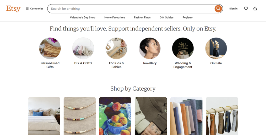 Etsy interface