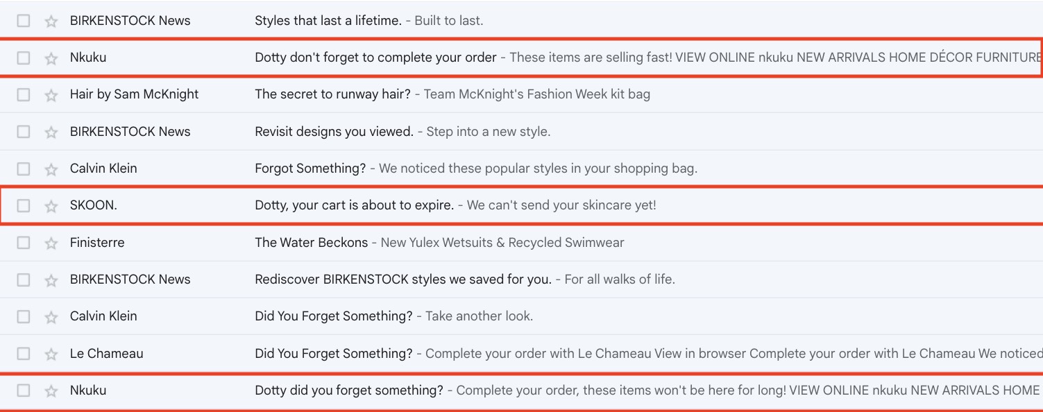 Personalized cart abandonment subject lines