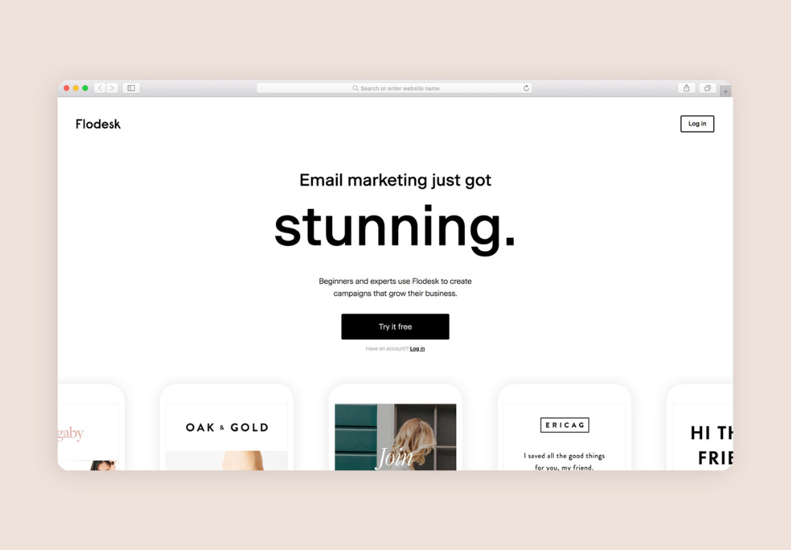 Flodesk's first homepage