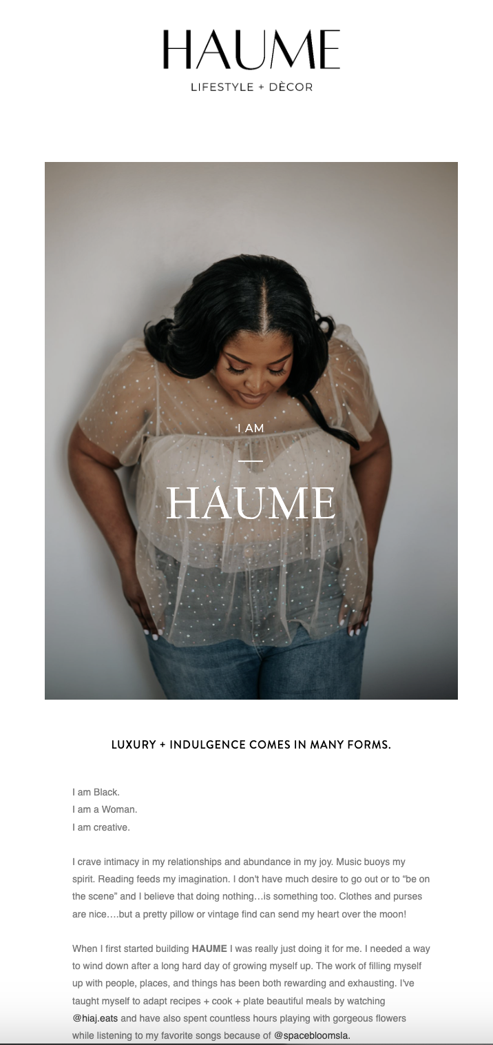 HAUME Storytelling Email Example