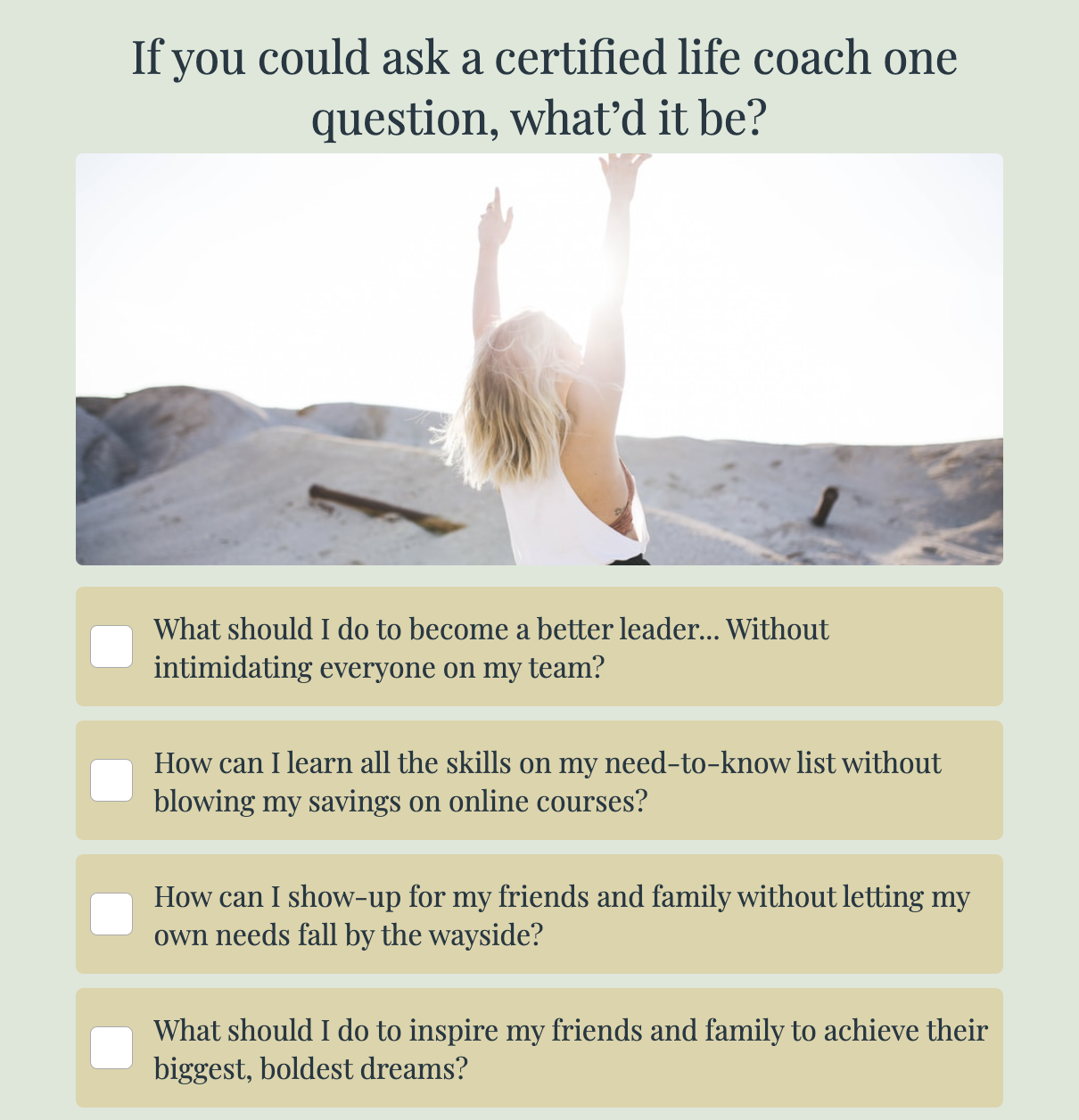 Life coach Interact quiz questions