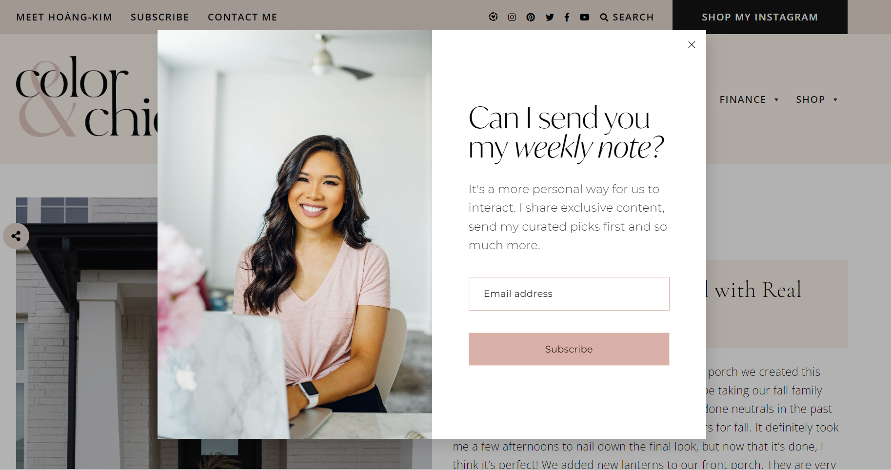 Color & Chic's newsletter popup form