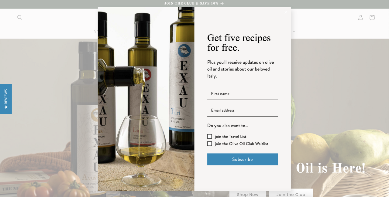 exau olive oil popup