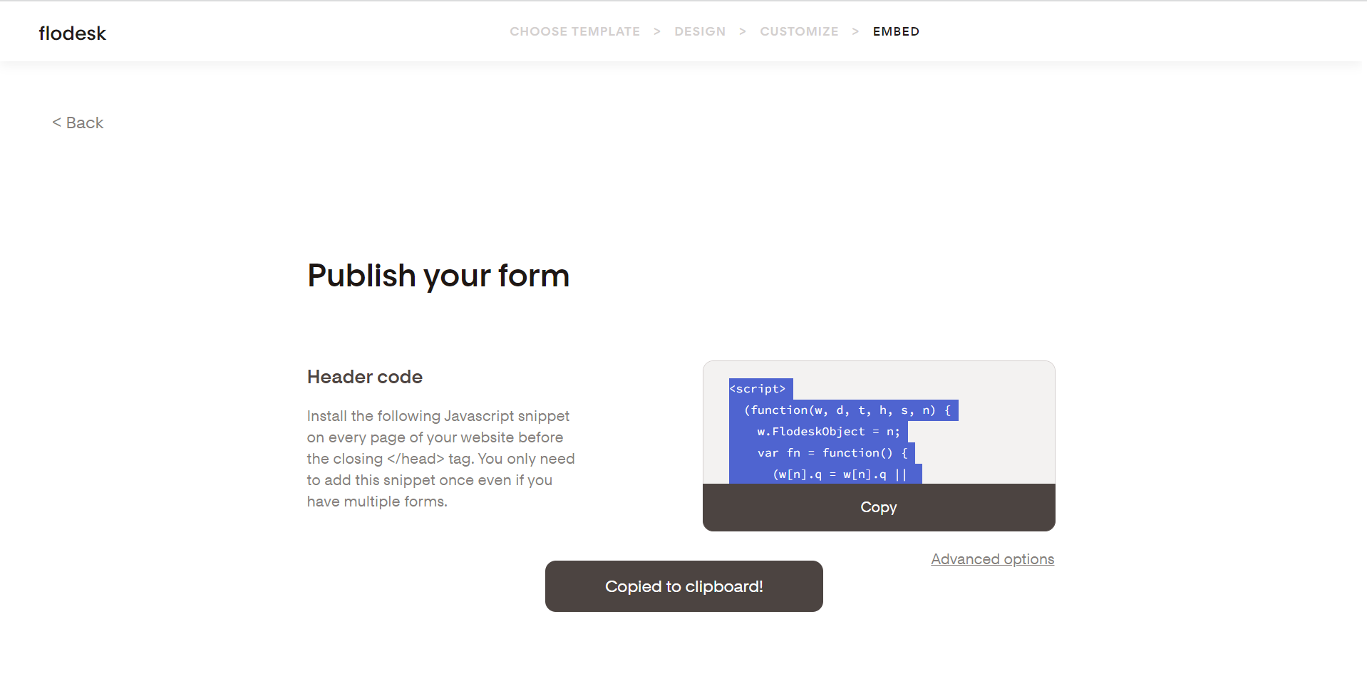 Publish form interface