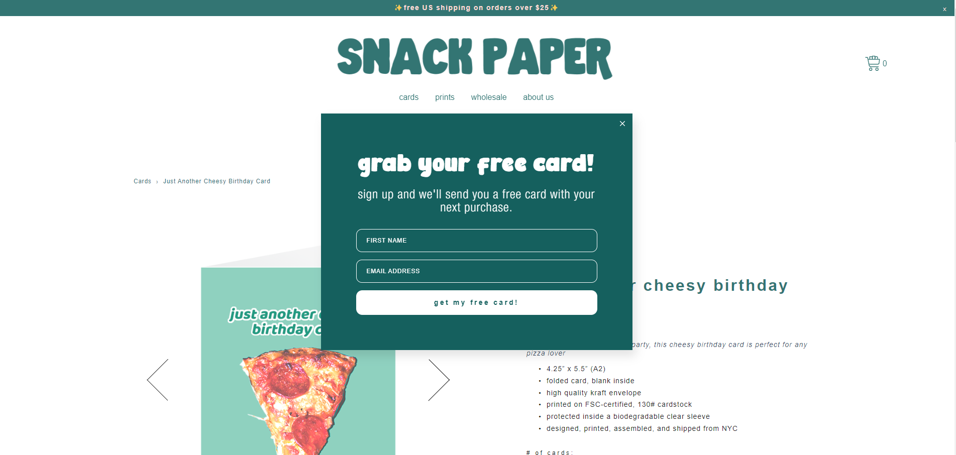 Snack paper lead generation form