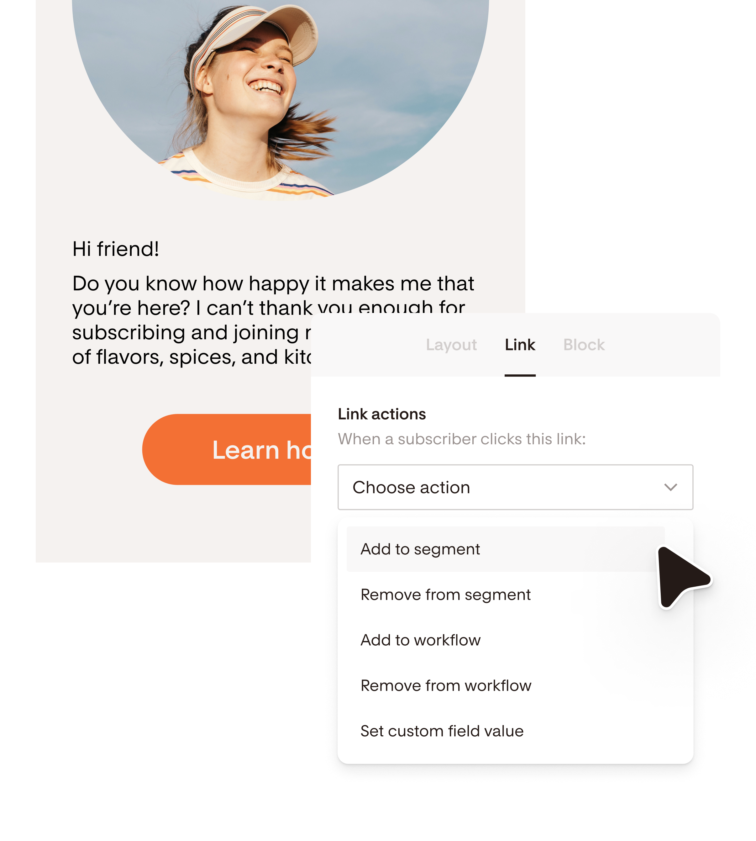 Select your link action