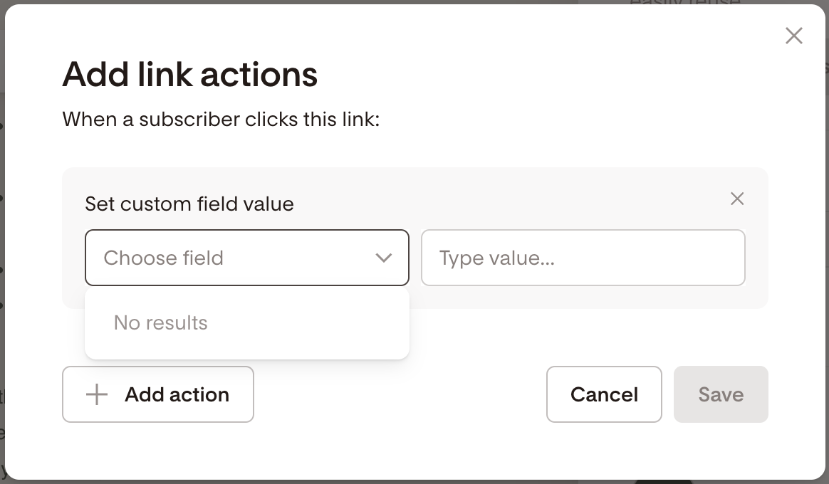 Link actions custom fields